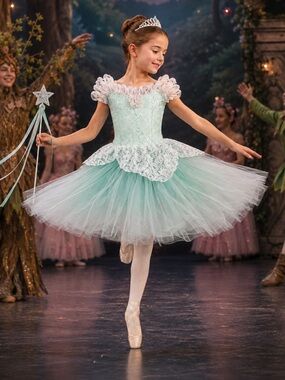 Vintage Curtain Call Costumes Girls 14C Mint Lace Ballet Tutu Fairy